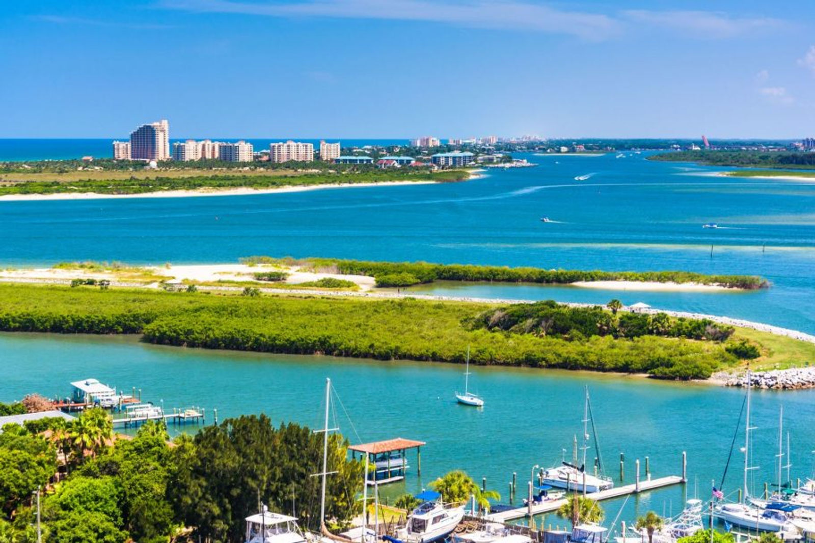 Ponce Inlet marina and waterway from above